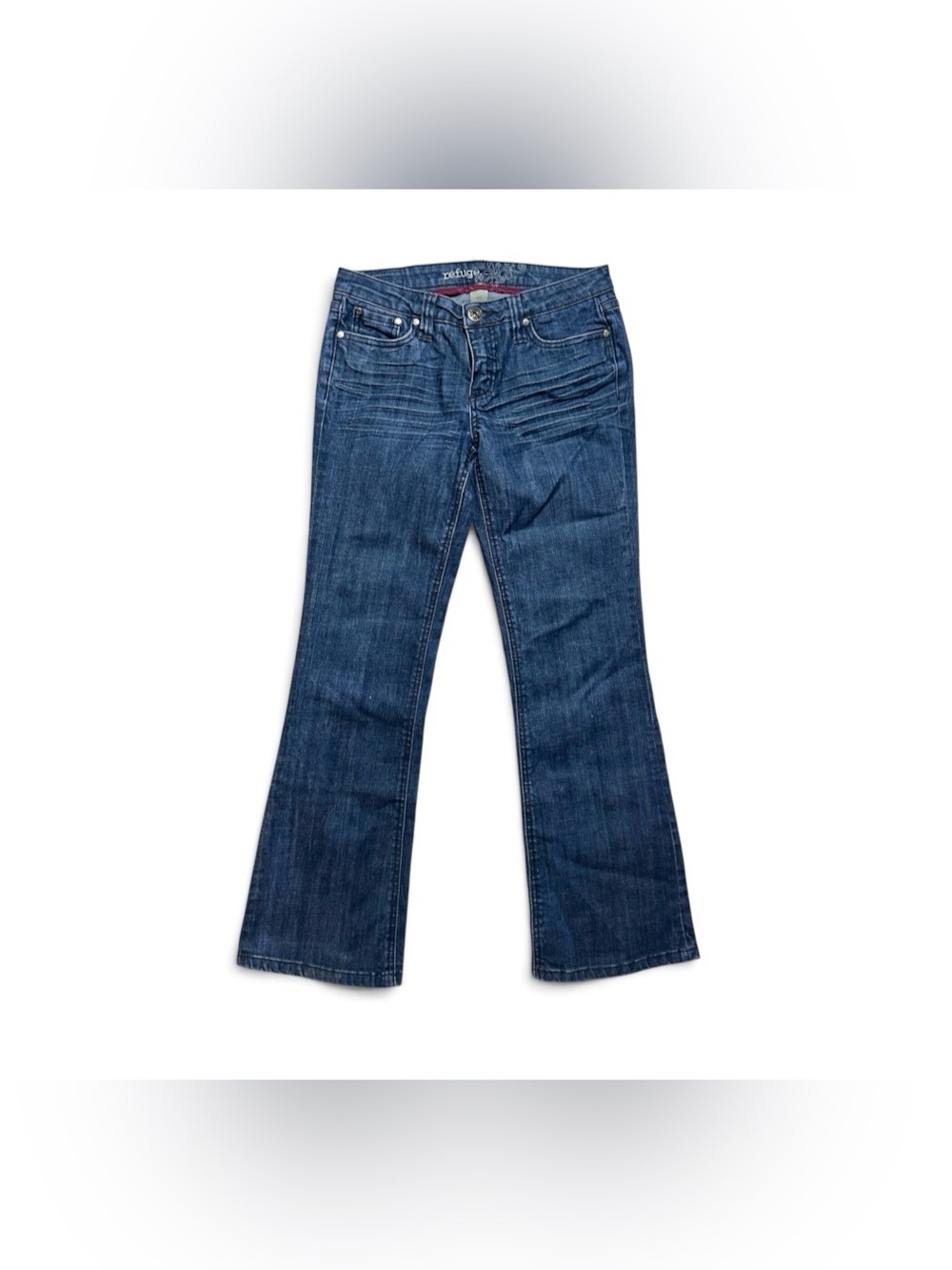 Refuge Dark Wash Stretch Flare Jeans — Mid-Rise Bootcut, Juniors 9S